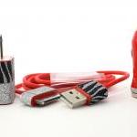Red Iphone Charger Set With Black And Silver Zebra..
