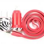 Zebra Print Red Mobile Phone Charger For Android..