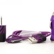 Divalicious II - Purple iphone charger set - includes USB Cable, Wall Adapter and Car Charger