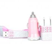 Glamour Pink iphone charger set - also compatible with ipod and ipad