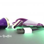Glow in the dark iphone charger with purple wall adapter and car charger