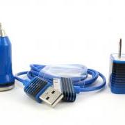 Blue Stripes iPhone charger - includes cable, wall adapter & car charger