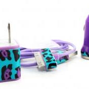 iPhone charger with wall adapter and car charger - Cheetah print in funky color
