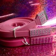 10 ft Extra Long Blinged out Pink iPhone Charger Cable Cord