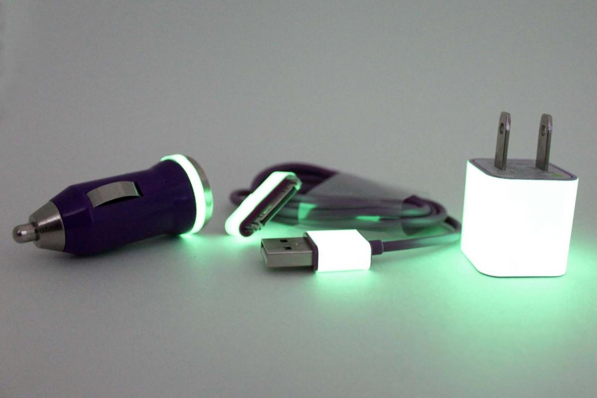 Glow In The Dark Iphone Charger - 3-in-1 Glow In The Dark Purple Iphone 4 4s Charger