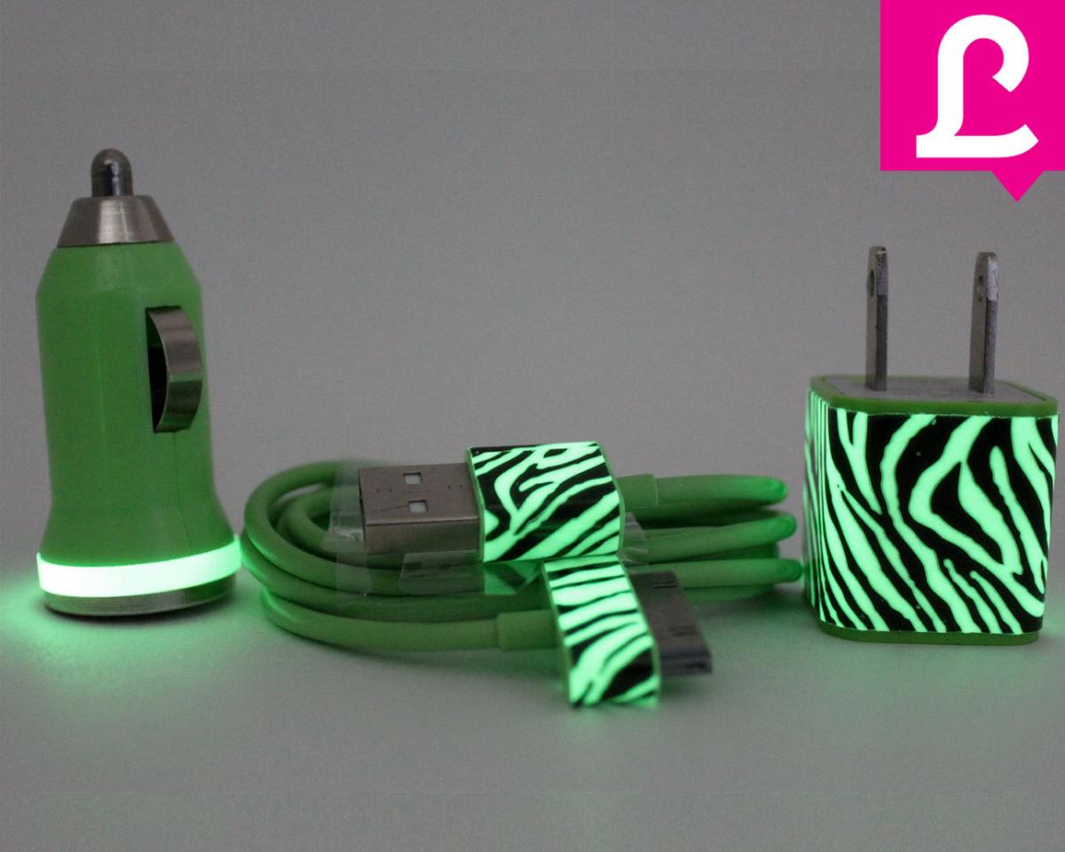 Iphone 4/4s Charger - Zebra Glow In The Dark Iphone Charger (green)