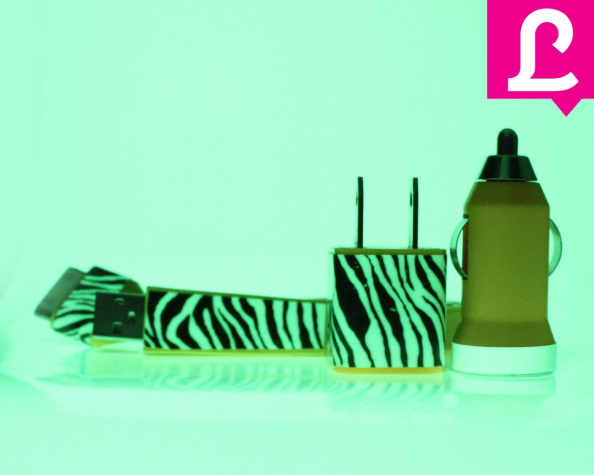 Iphone 4/4s Charger - Zebra Glow In The Dark Flat Noodle Iphone Charger (yelow)