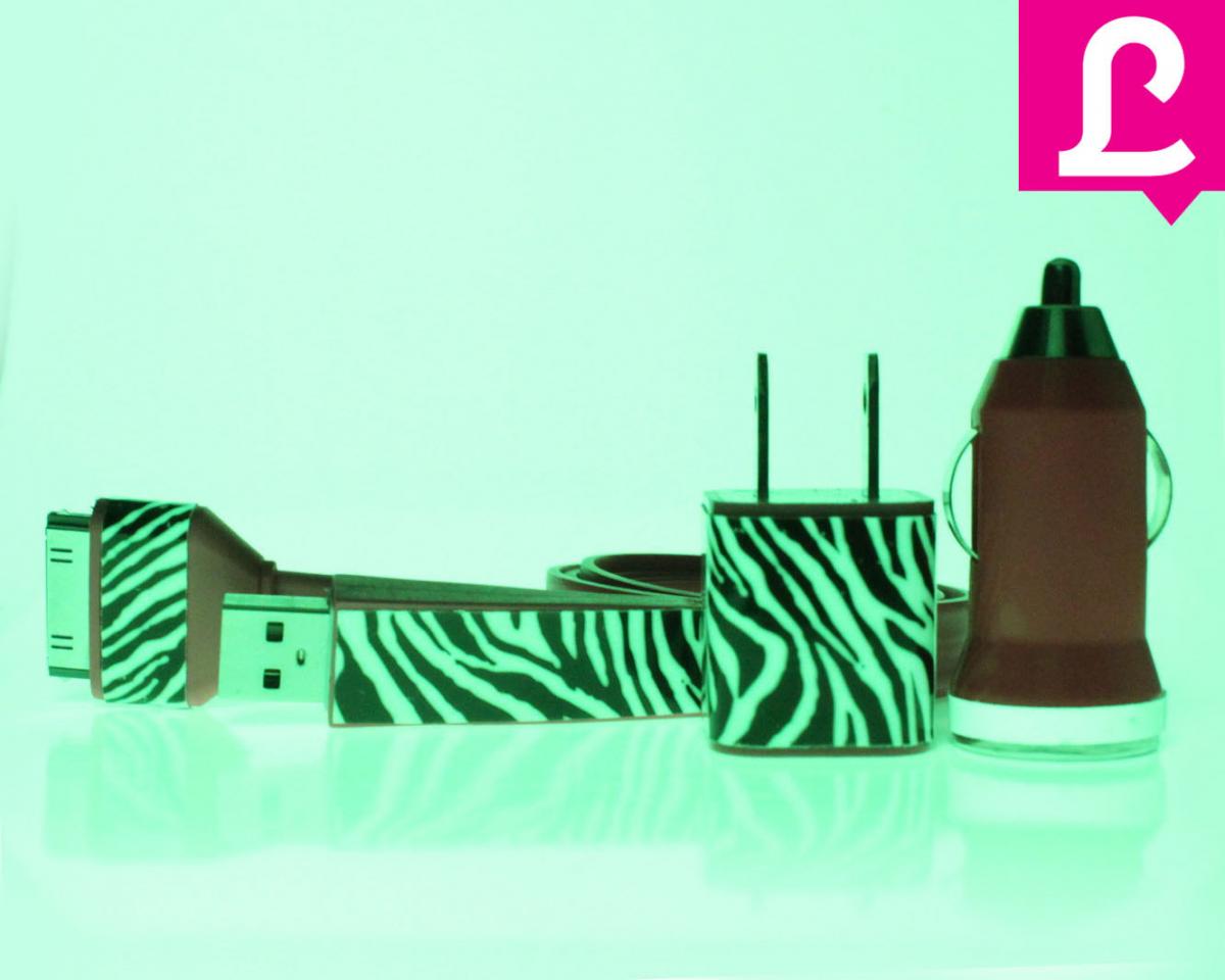 Glow In The Dark Iphone Charger - Zebra Glow In The Dark Flat Noodle Iphone Charger ( Pink)