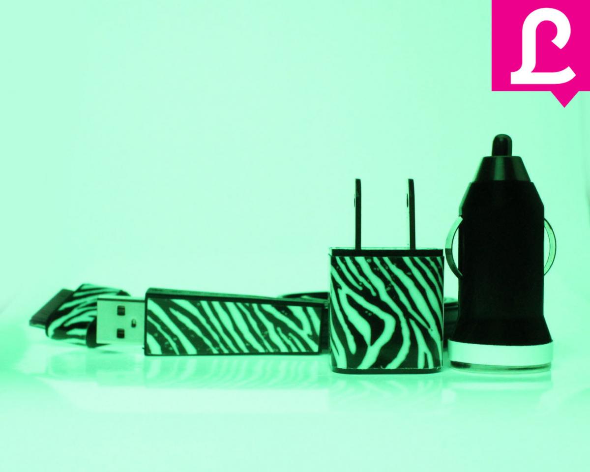 Glow In The Dark Iphone Charger - Zebra Glow In The Dark Flat Noodle Iphone Charger (black)