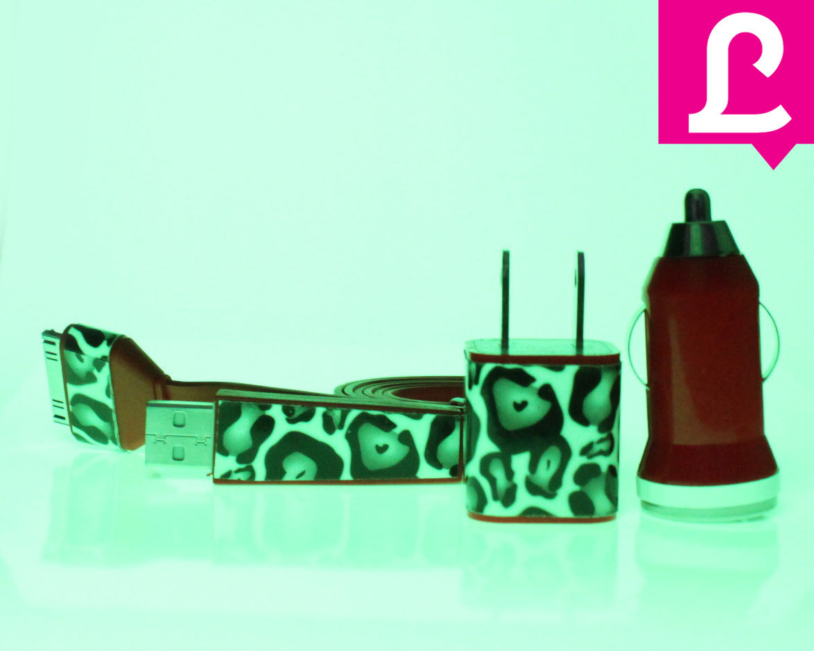 Glow In The Dark Iphone Charger - Cheetah Leopard Glow In The Dark Red Iphone 4 4s Charger W/ Flat Iphone Cable