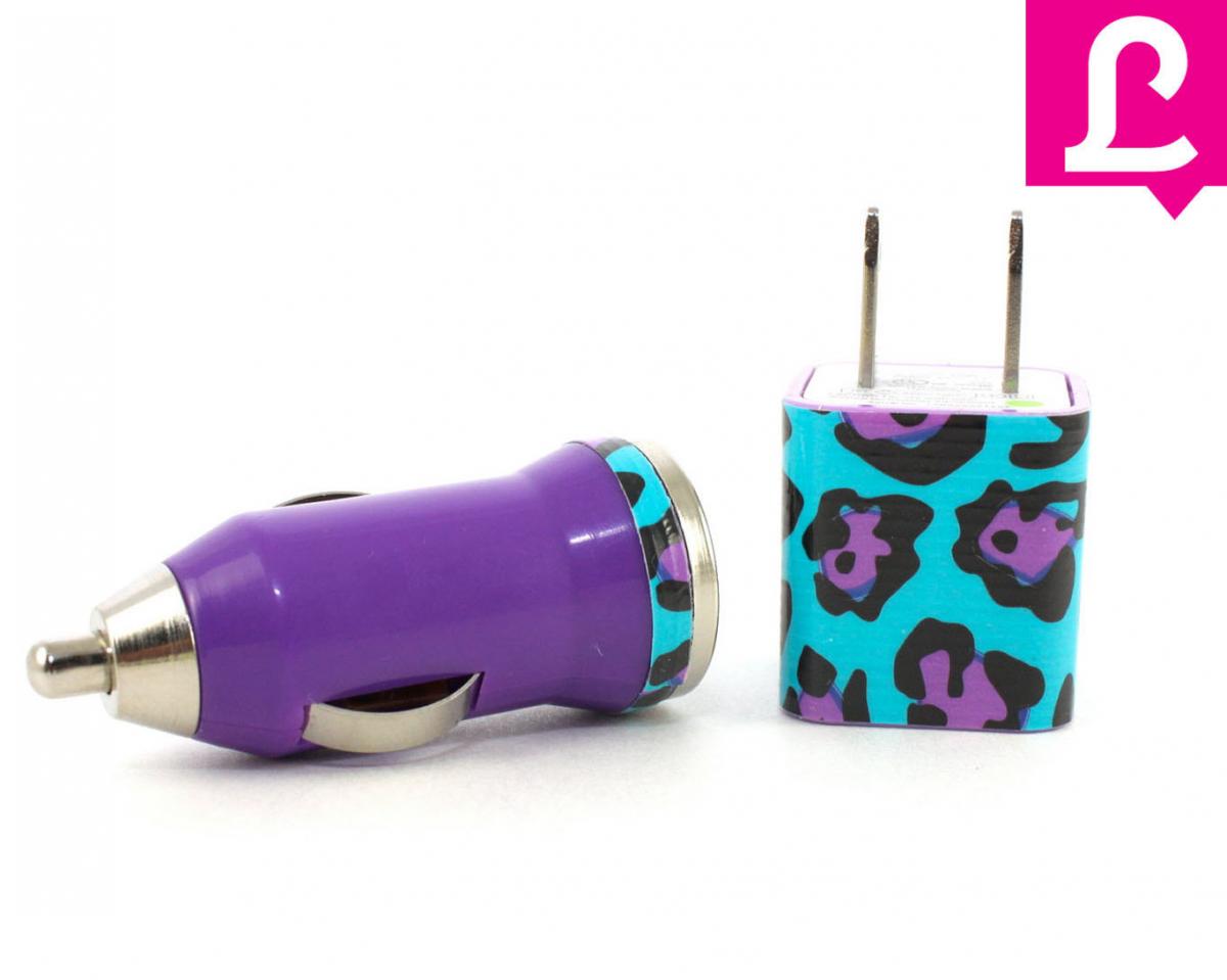 Funky Cheetah Leopard Phone Wall Plug And Car Charger - For Iphone And Android Devices