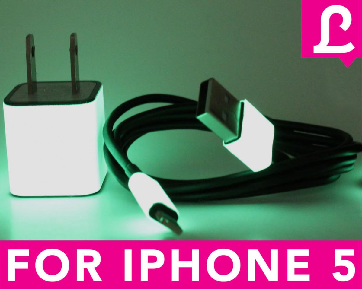 Glow In The Dark Iphone 5 Charger - 2-in-1 Glow In The Dark Black Iphone Charger - Ipad Mini Charger - Ipod Charger