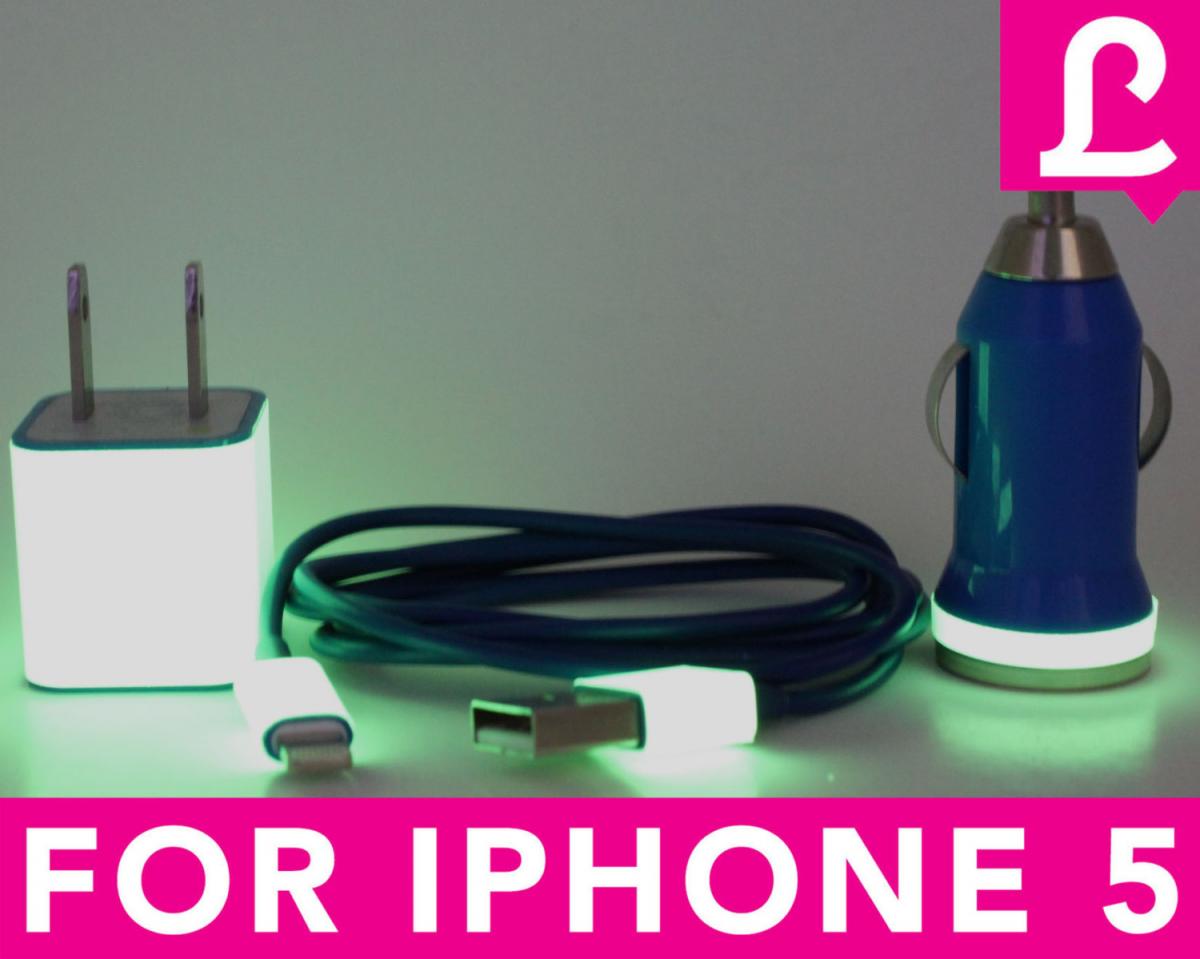 Glow In The Dark Iphone 5 Charger - 3-in-1 Glow In The Dark Blue Iphone Charger - Ipad Mini Charger - Ipod Charger