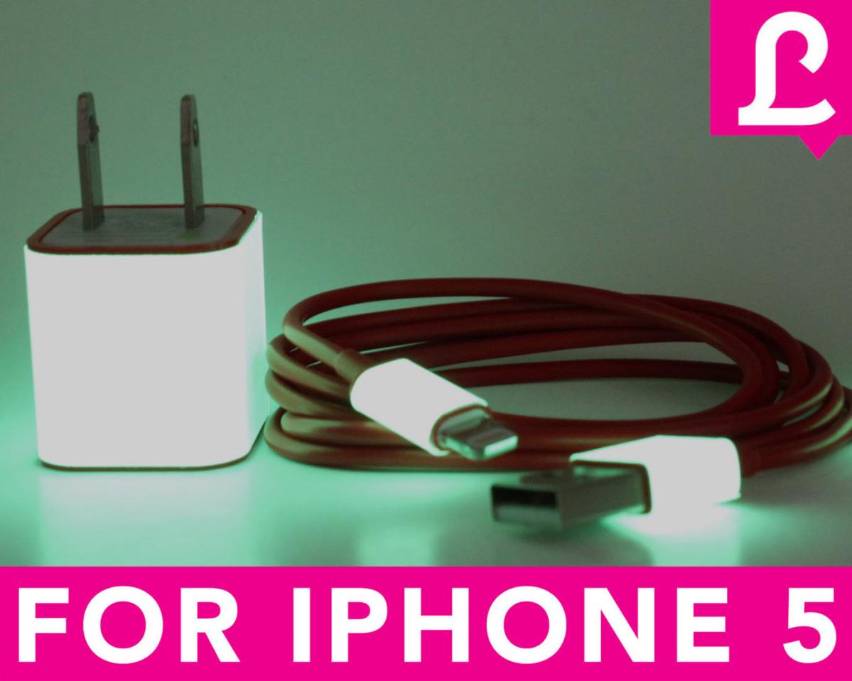 Glow In The Dark Iphone 5 Charger - 2-in-1 Glow In The Dark Red Iphone Charger - Ipad Mini Charger - Ipod Charger