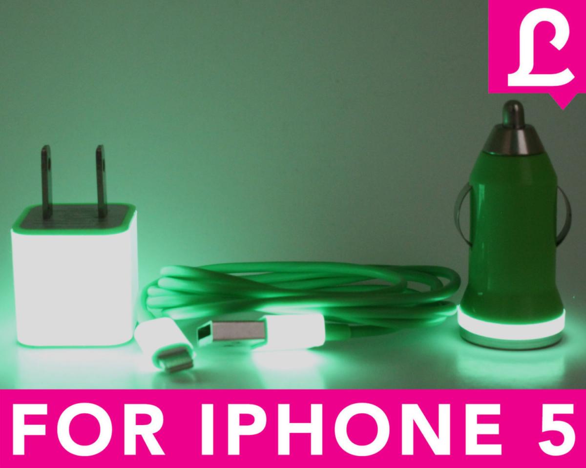 Glow In The Dark Iphone 5 Charger - 3-in-1 Glow In The Dark Green Iphone Charger - Ipad Mini Charger - Ipod Charger