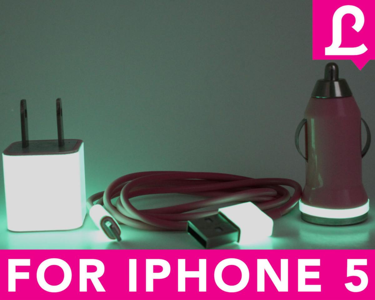 Glow In The Dark Iphone 5 Charger - 3-in-1 Glow In The Dark Pink Iphone Charger - Ipad Mini Charger - Ipod Charger