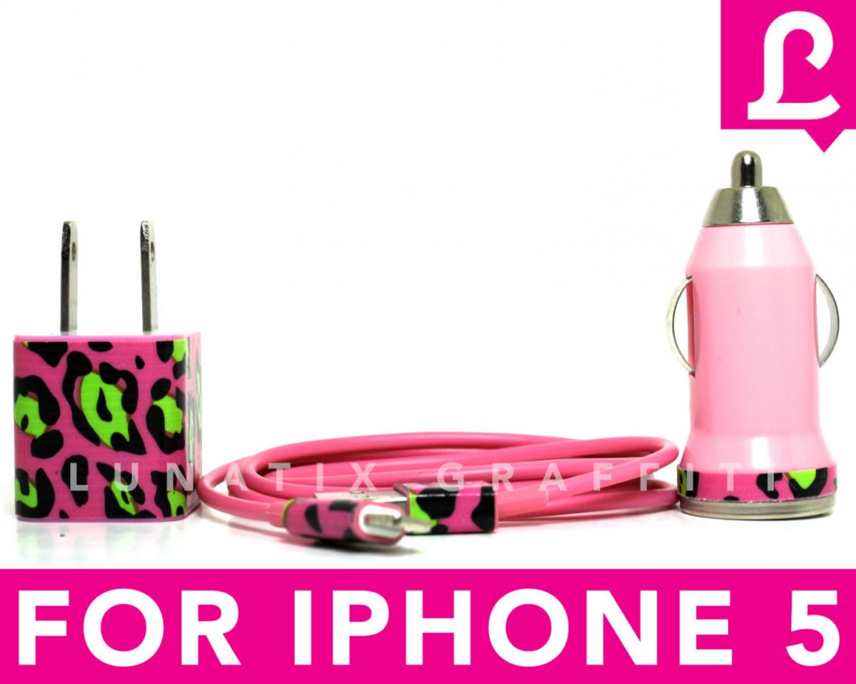 Iphone 5 Charger - 3-in-1 Triple Threat Funky Cheetah Leopard Iphone Charger (pink)