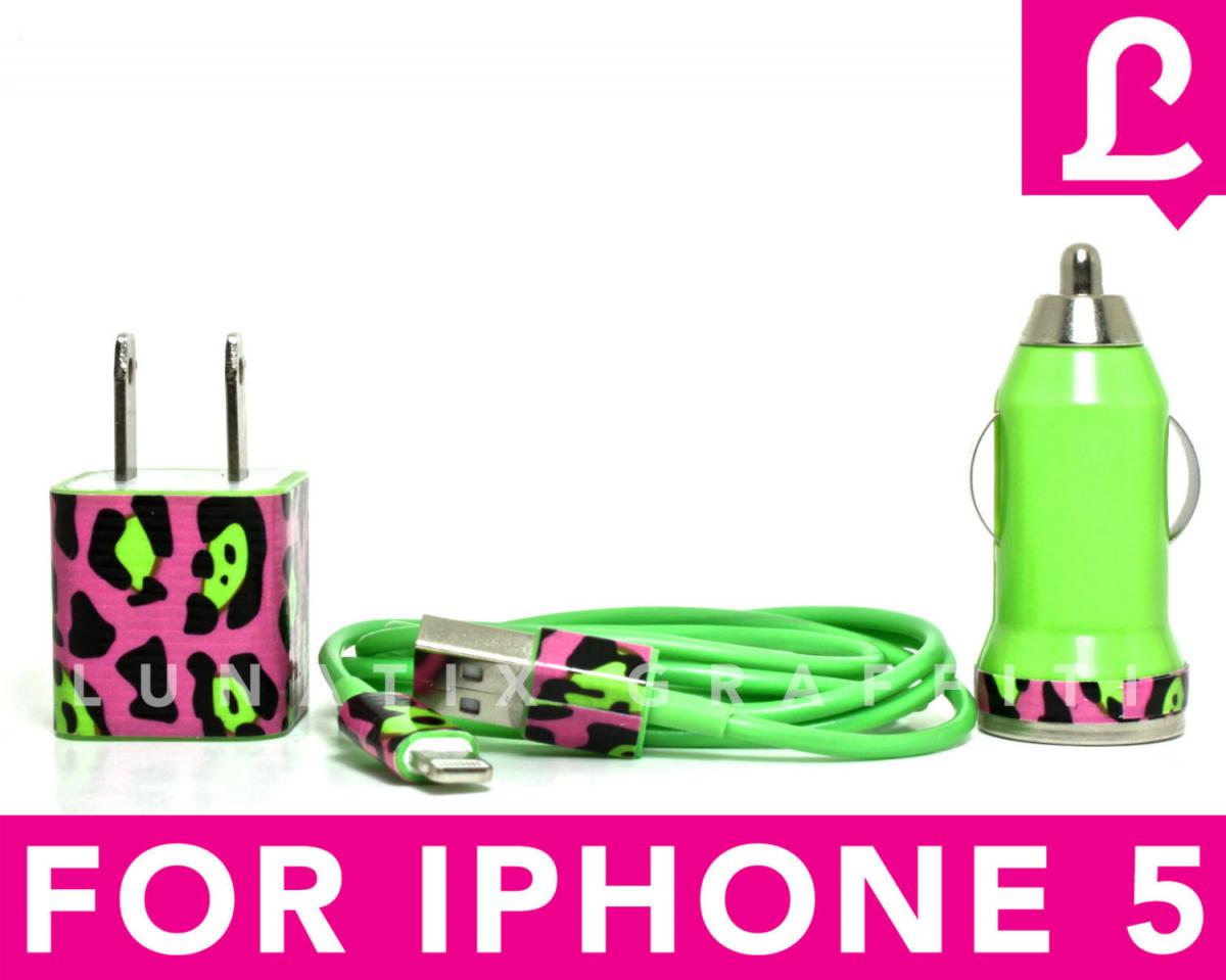 Iphone 5 Charger - 3-in-1 Triple Threat Funky Cheetah Leopard Iphone 5 Charger (green)
