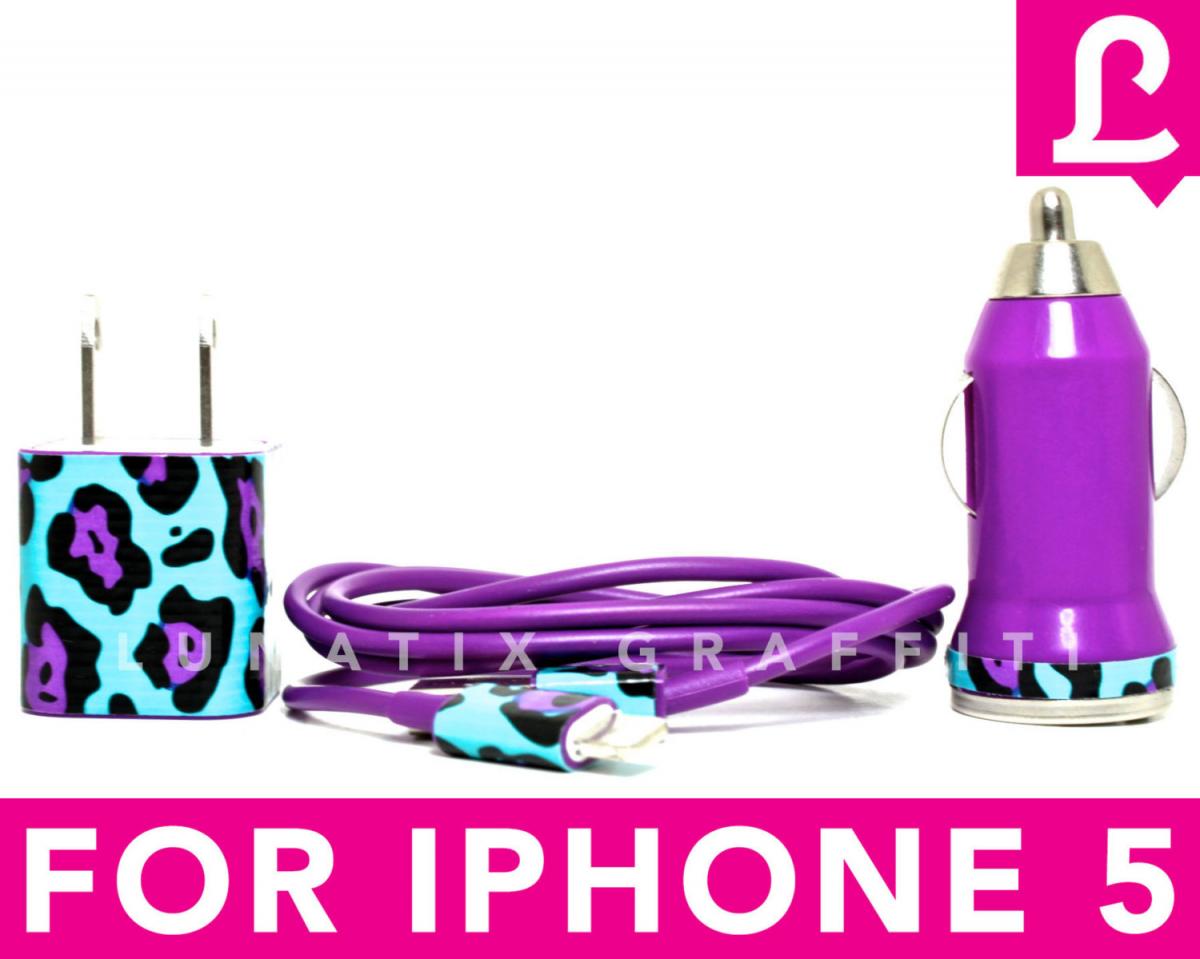 Iphone 5 Charger - Double Trouble Funky Cheetah Leopard Iphone Charger (purple)