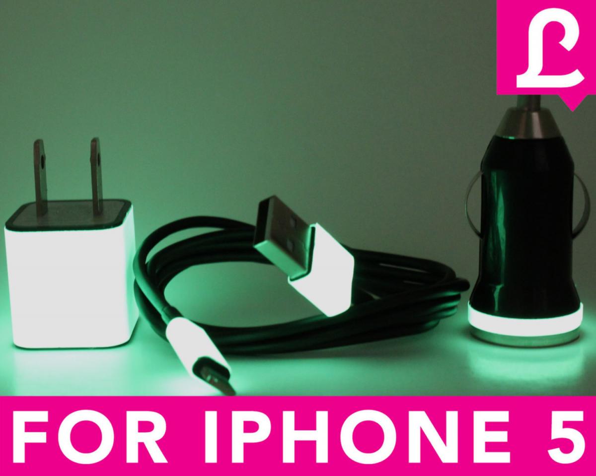 Glow In The Dark Iphone 5 Charger - 3-in-1 Black Glow In The Dark Black Iphone Charger - Ipad Mini Charger - Ipod Charger