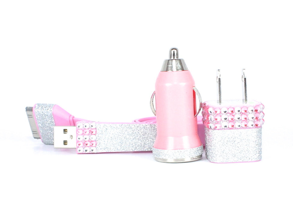 Glamour Pink Iphone Charger Set Also Compatible With Ipod And Ipad on