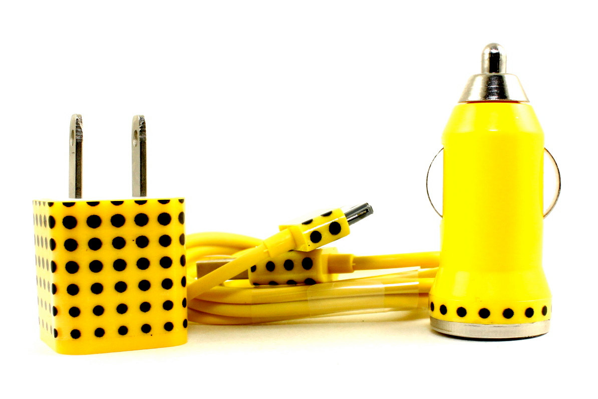 Yellow Charger With Polka Dot Design - Iphone Charger Set