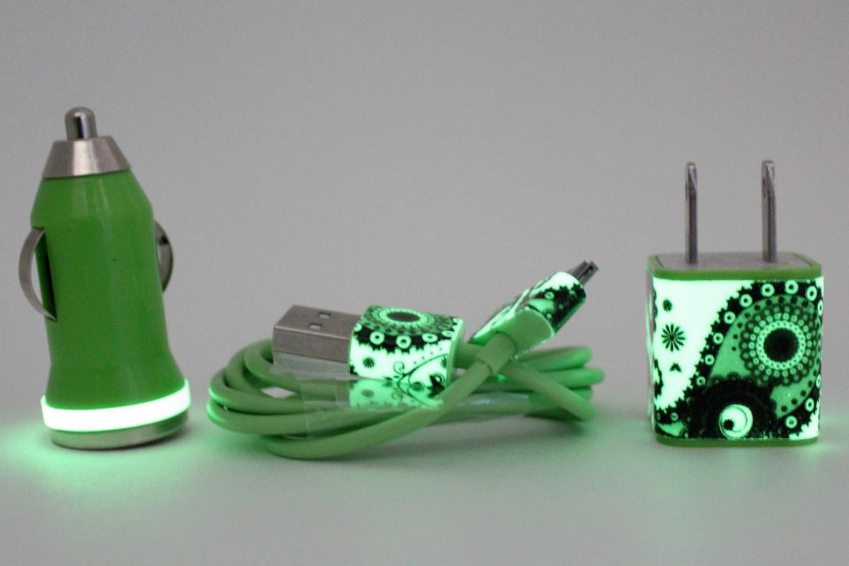 Glow In The Dark Iphone Charger - Paisley Print - Wall And Car Charger Compatible With Iphone 5