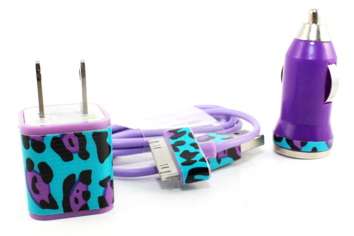 Iphone Charger With Wall Adapter And Car Charger - Cheetah Print In Funky Color