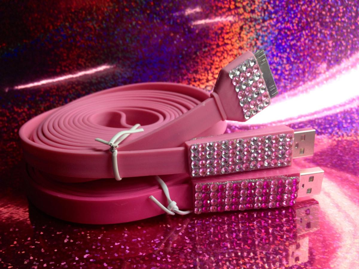 10 Ft Extra Long Blinged Out Pink Iphone Charger Cable Cord