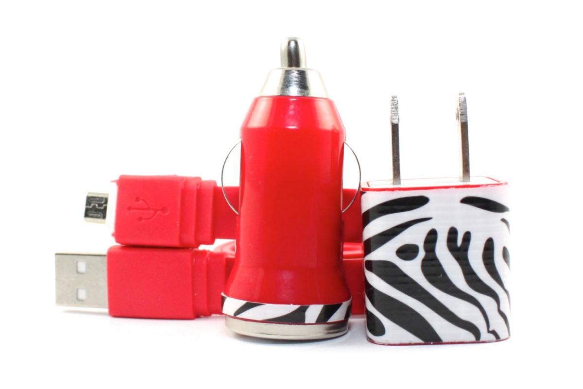 Zebra Print Red Mobile Phone Charger For Android Devices - Samsung, Htc, Sony Ericsson