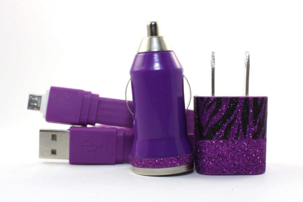 Glitter Zebra Print And Black Mobile Phone Charger For Android Devices - Samsung, Htc, Sony, Etc