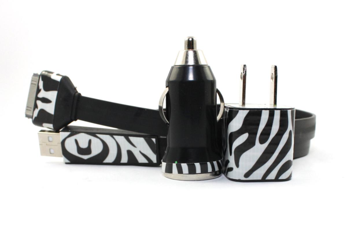 Zebra Print Iphone Charger - Extra Long - Approx 10 Feet Cable