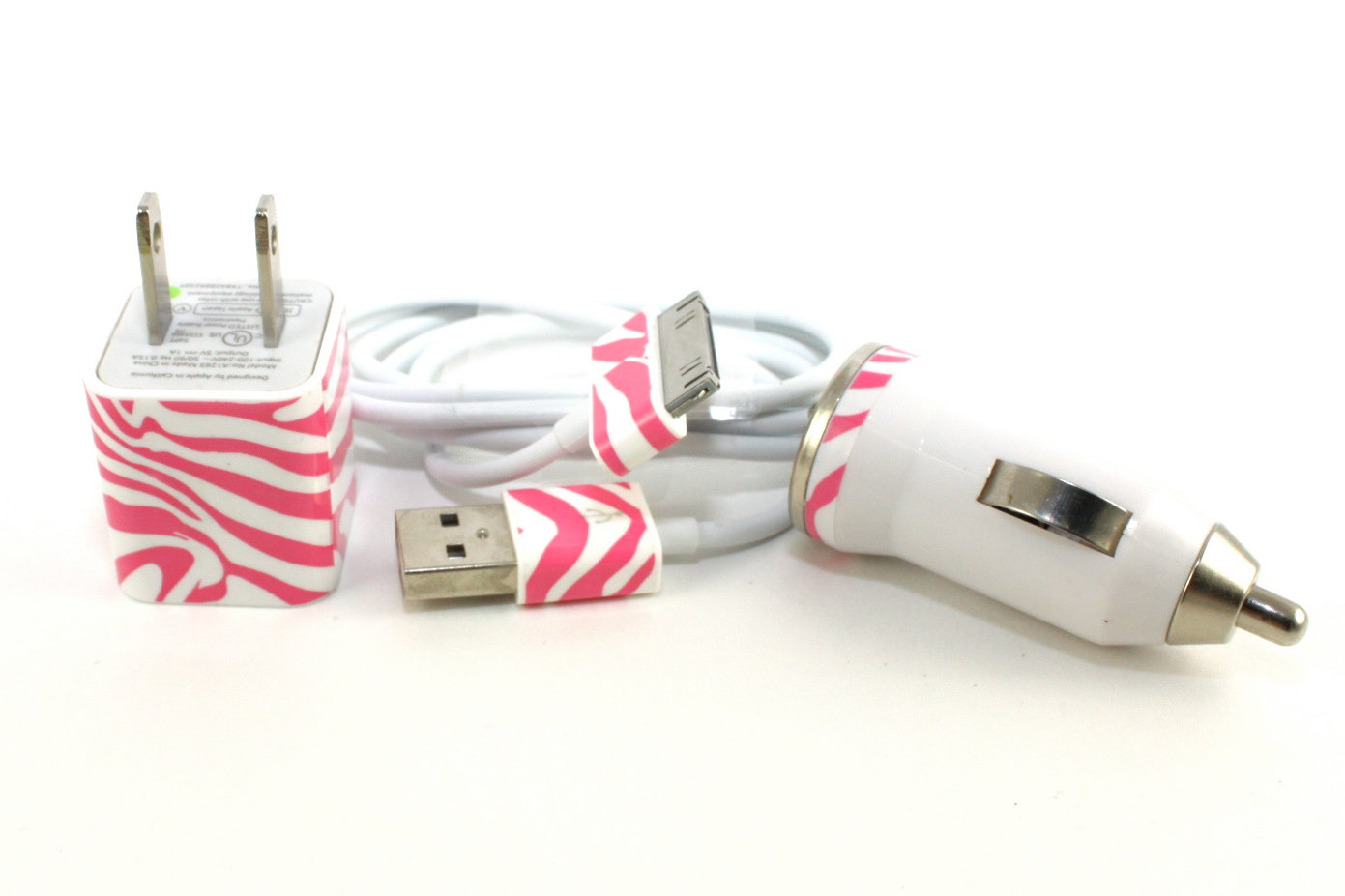 Candy Pink Zebra Print Iphone Car Charger, Wall Adapter And Cable on Luulla